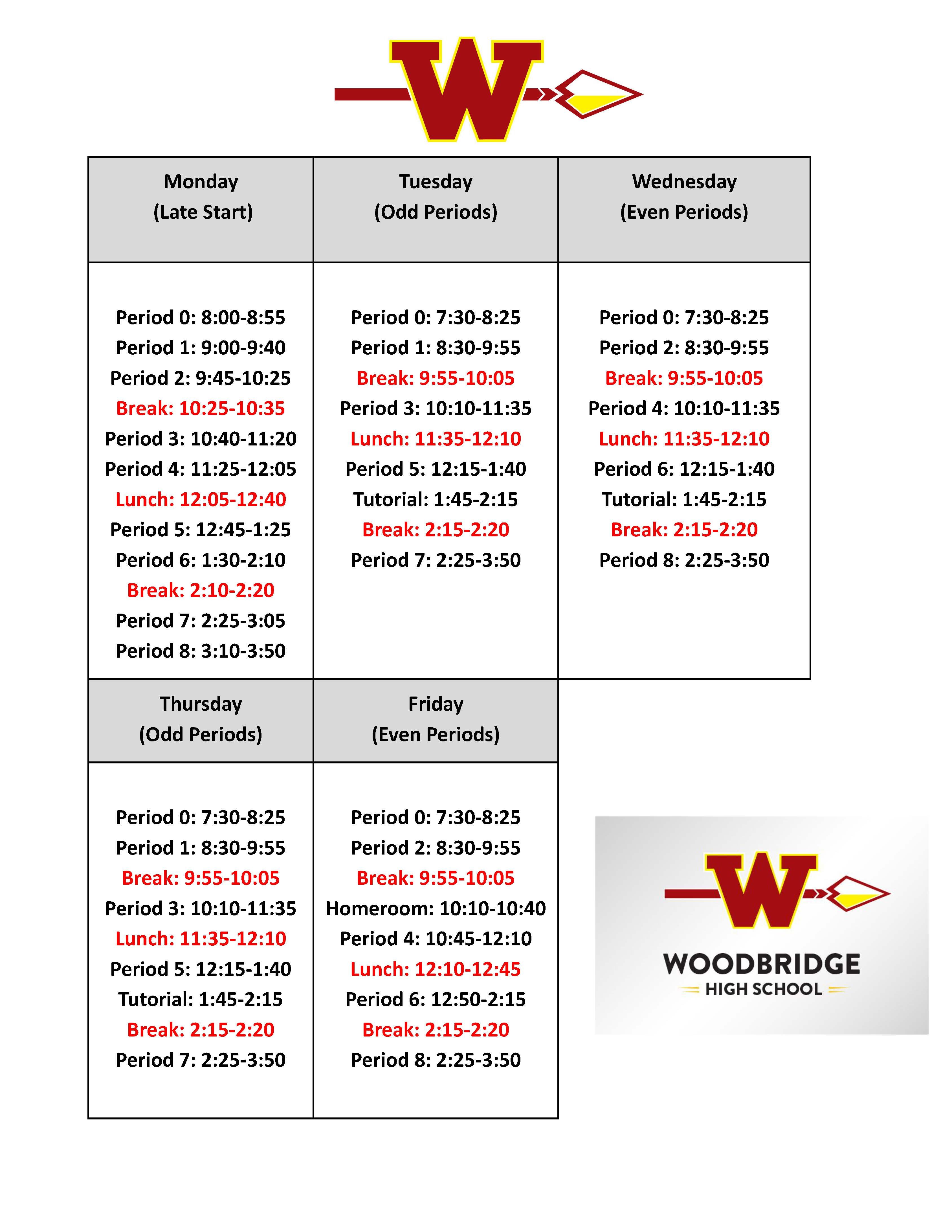 Bell Schedule | Woodbridge High School